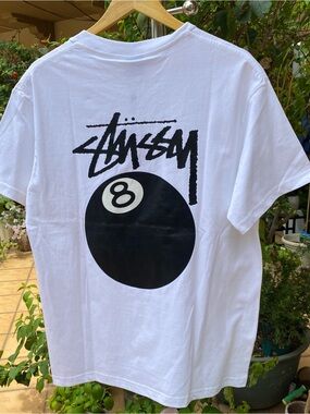 Stussy White Tee with Black 8-Ball Graphic